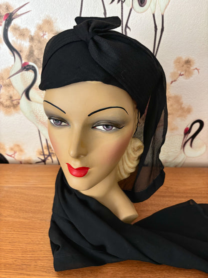 1940s Crepe Draped Turban Bedouin Hat