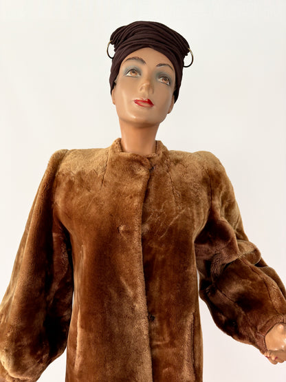 1940s Balloon Sleeves Mouton Fur Coat  | M