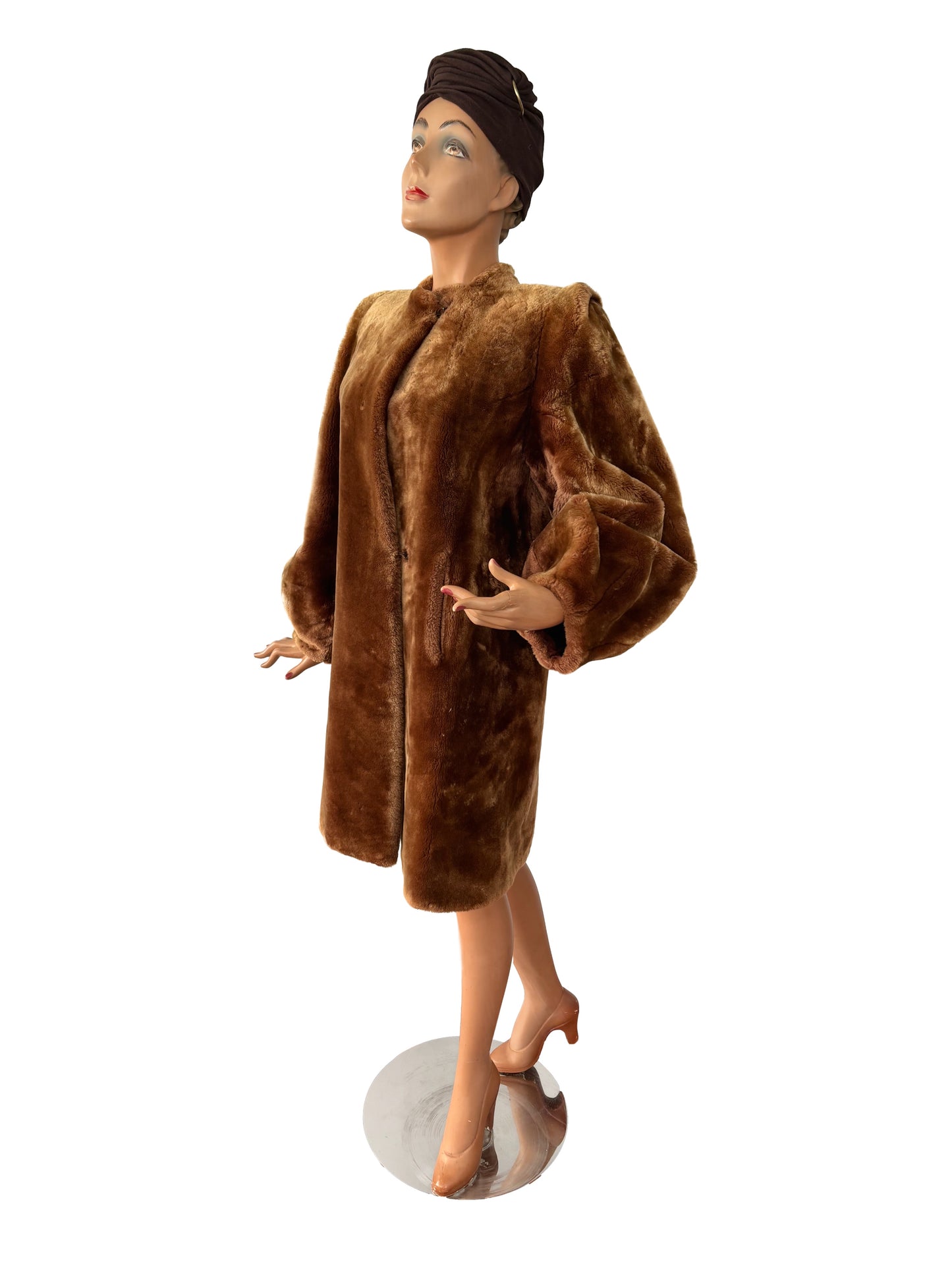 1940s Balloon Sleeves Mouton Fur Coat  | M