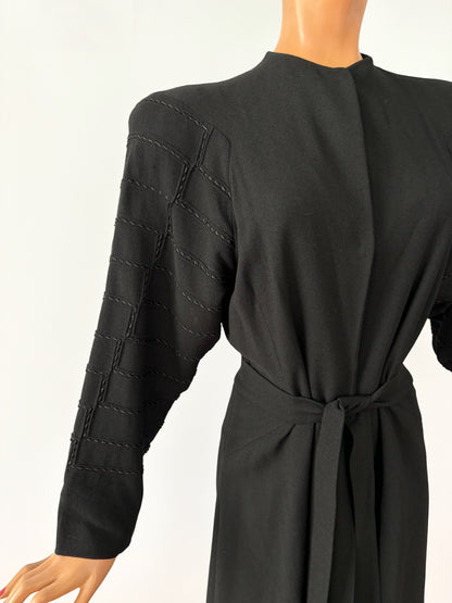 1940s Black Wool Crepe Coat  | S