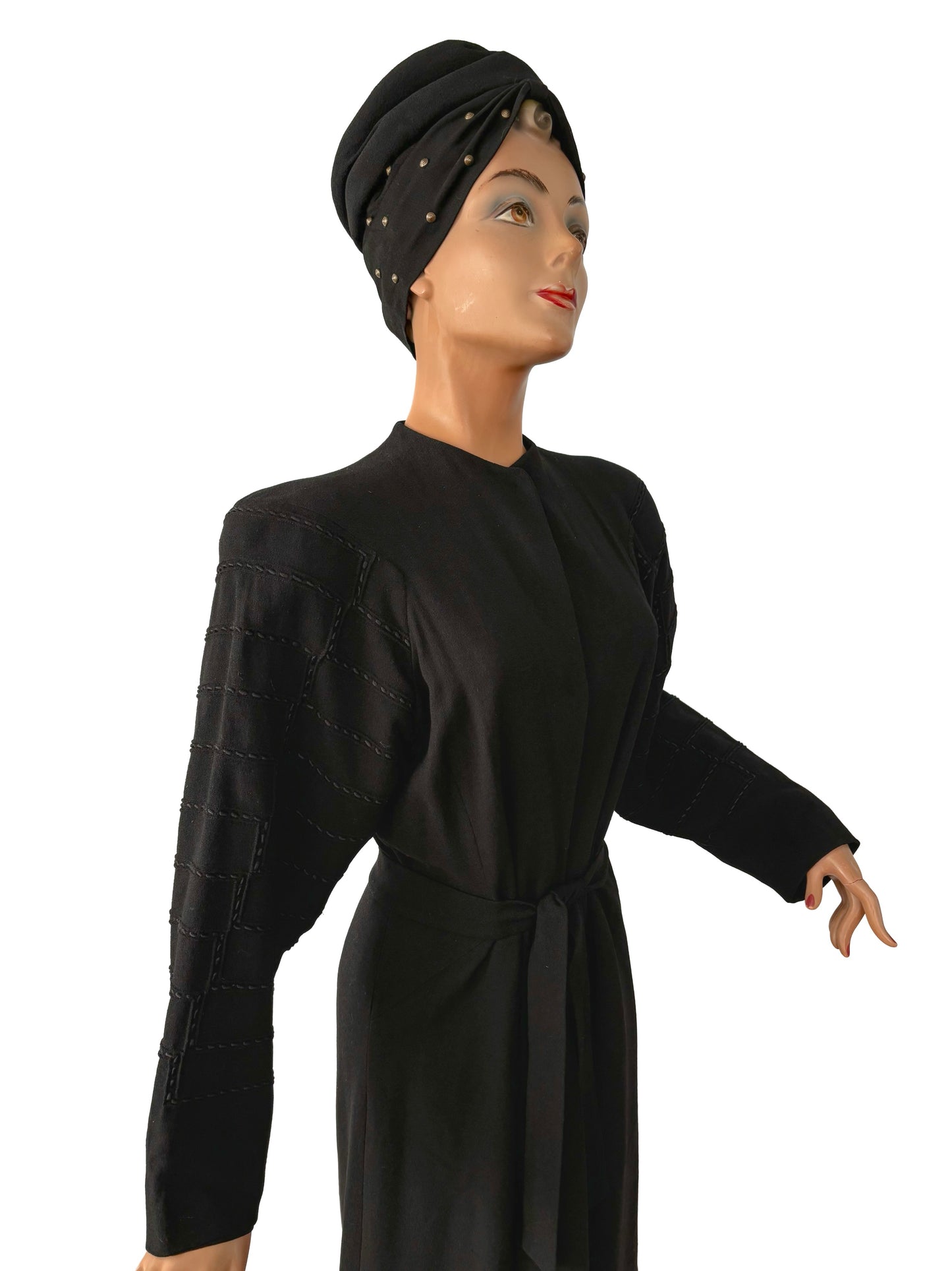 1940s Black Wool Crepe Coat  | S