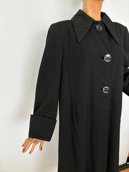 1940s Black Wool Gabardine Coat  | XL/XL