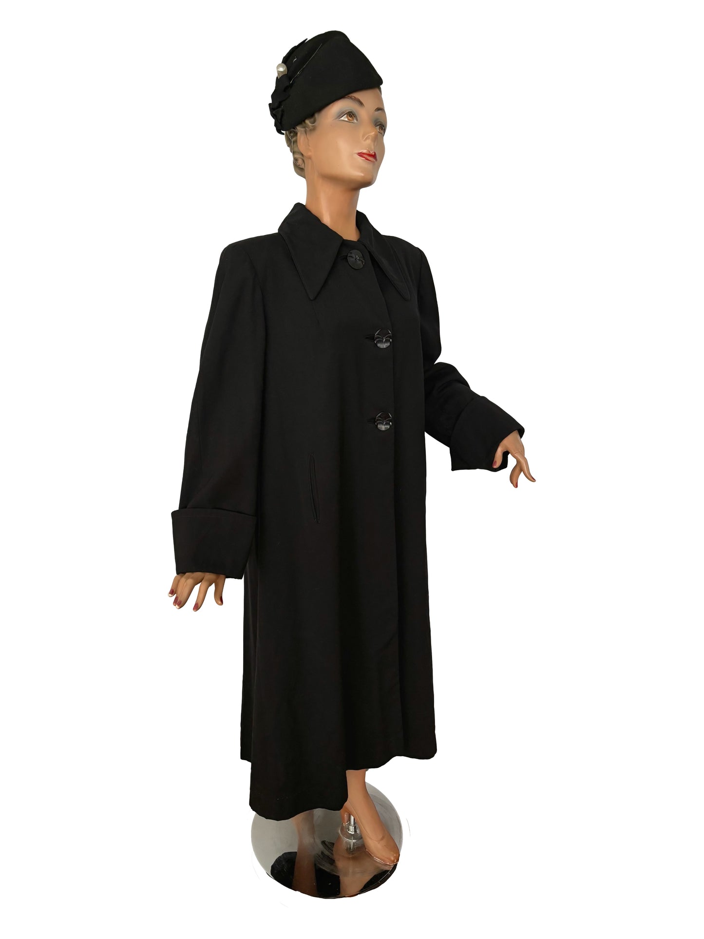 1940s Black Wool Gabardine Coat  | XL/XL