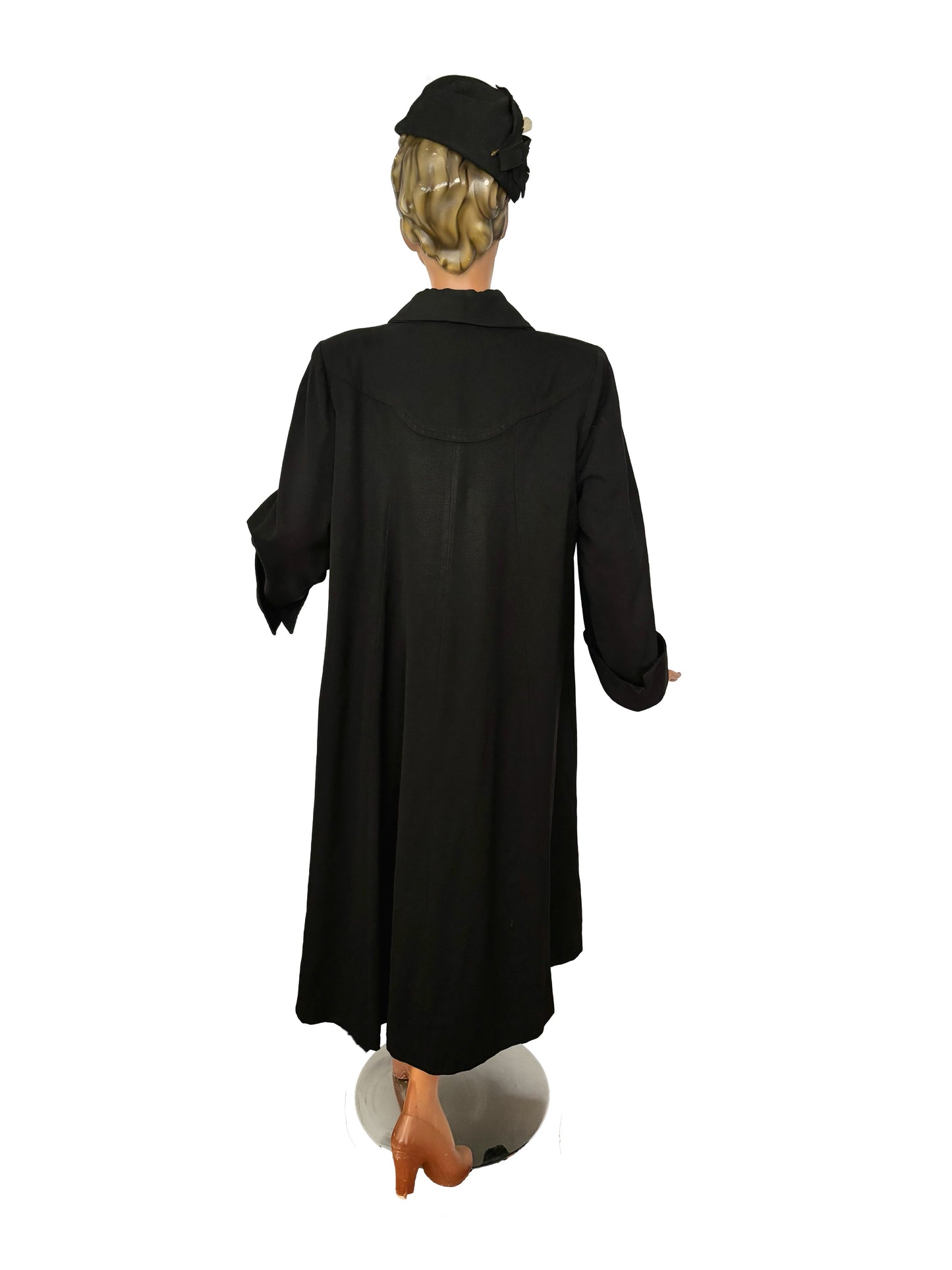 1940s Black Wool Gabardine Coat  | XL/XL