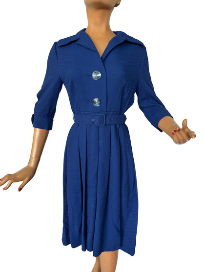 1950s Royal Blue Textured Cotton Dress | XS/S