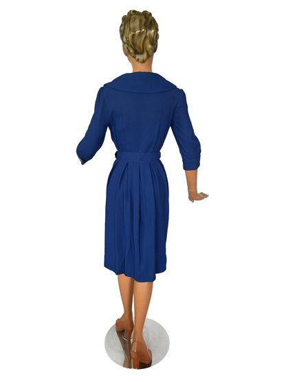 1950s Royal Blue Textured Cotton Dress | XS/S