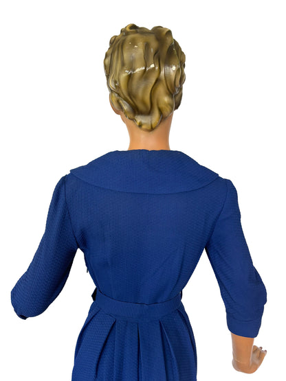 1950s Royal Blue Textured Cotton Dress | XS/S