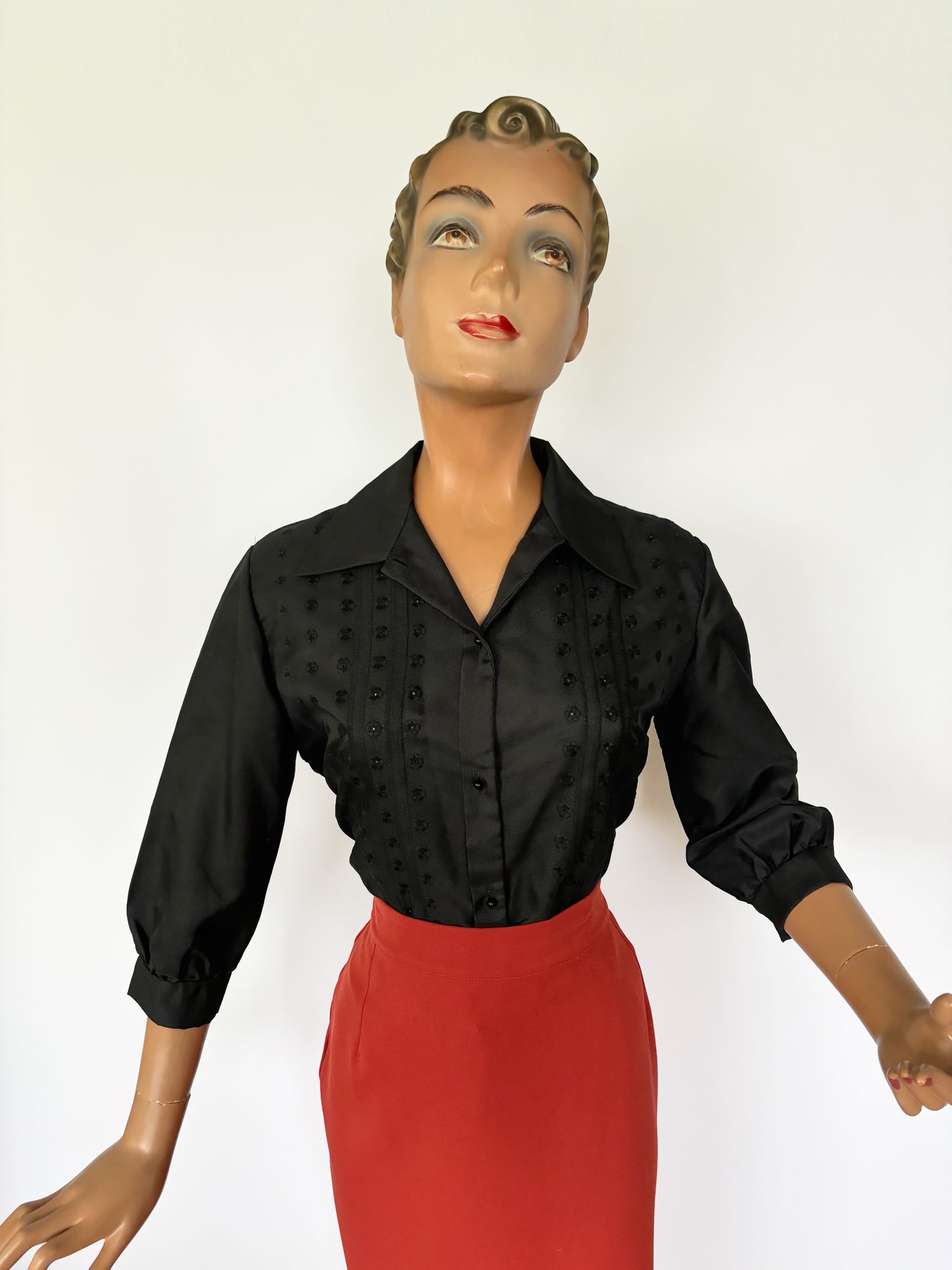 Deadstock 1960s Black Openwork Blouse | M/L