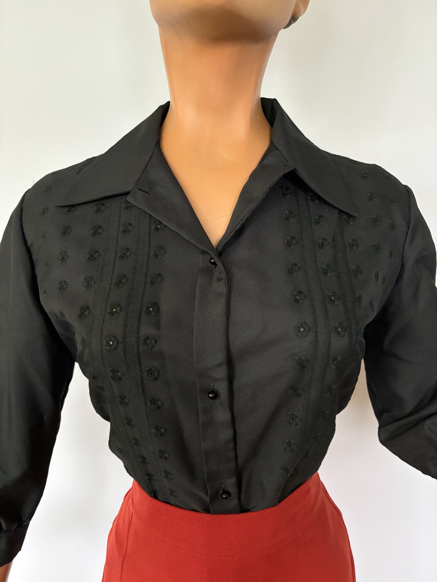 Deadstock 1960s Black Openwork Blouse | M/L