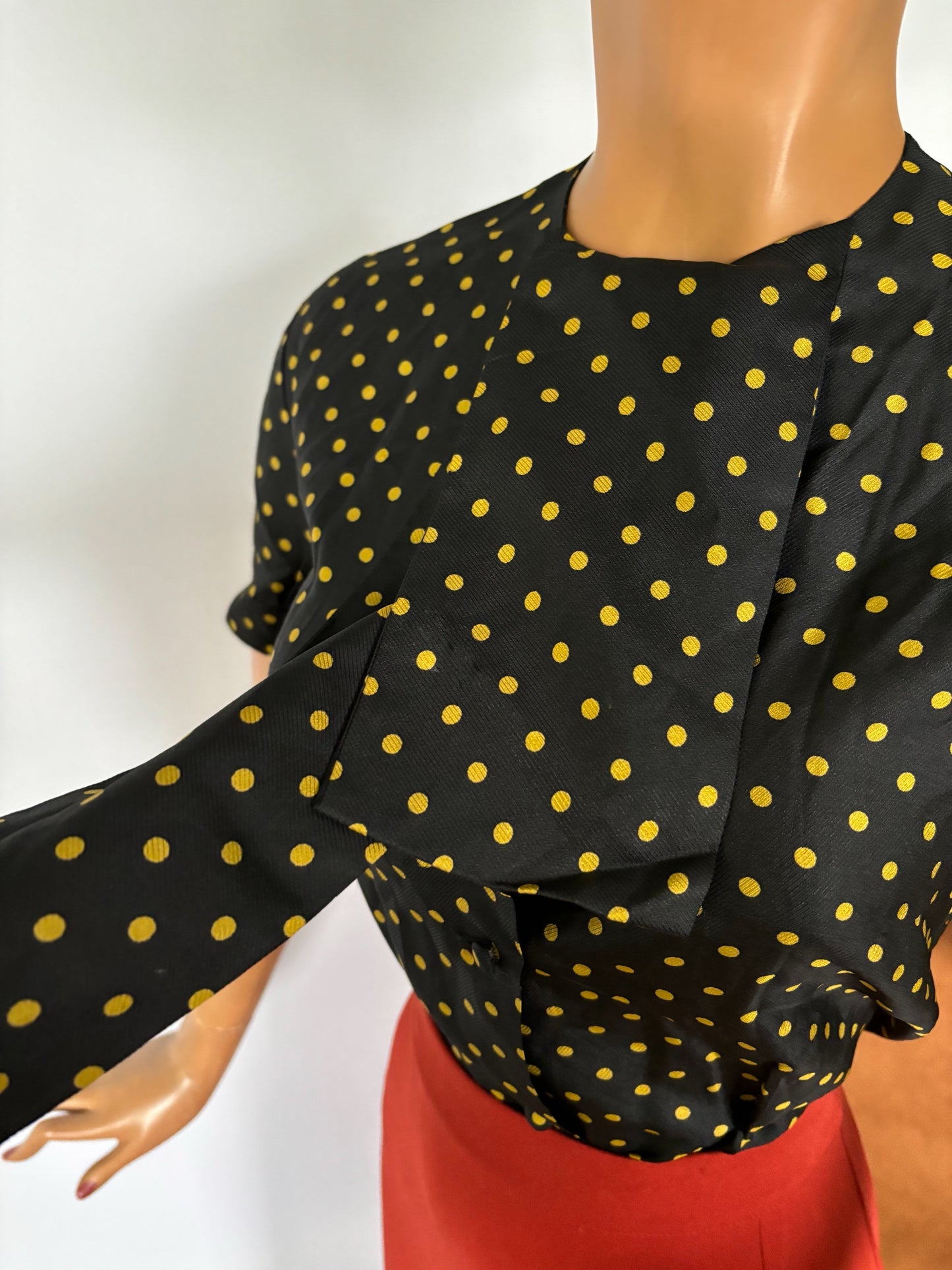 1950s/60s Polkadot Pussy Bow Blouse | M