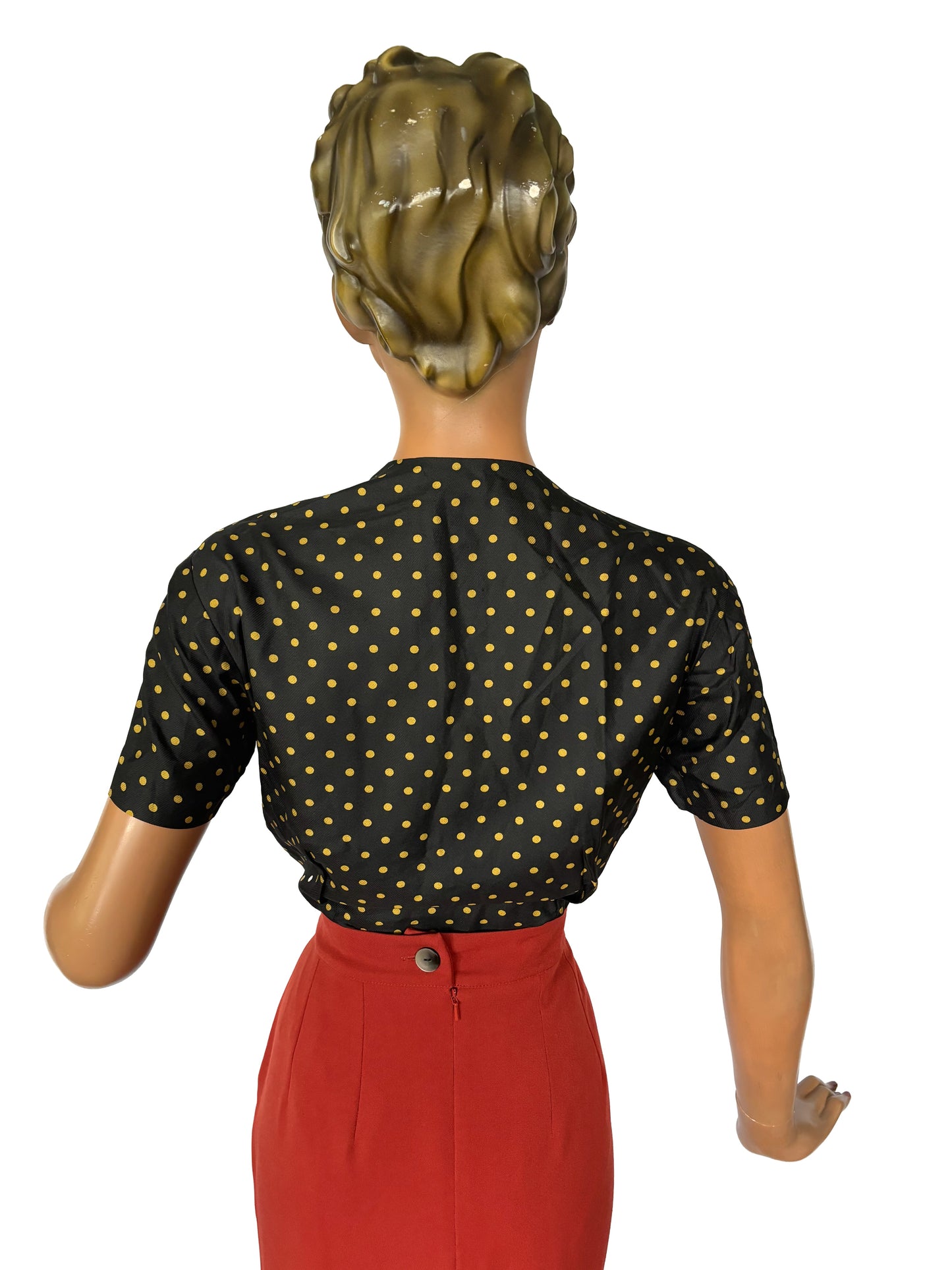 1950s/60s Polkadot Pussy Bow Blouse | M