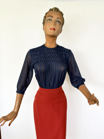 1950s/60s Ebe Confezioni Pleated Blouse | M