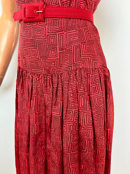 Wounded 1950s Squares Print Silk Dress | S/M