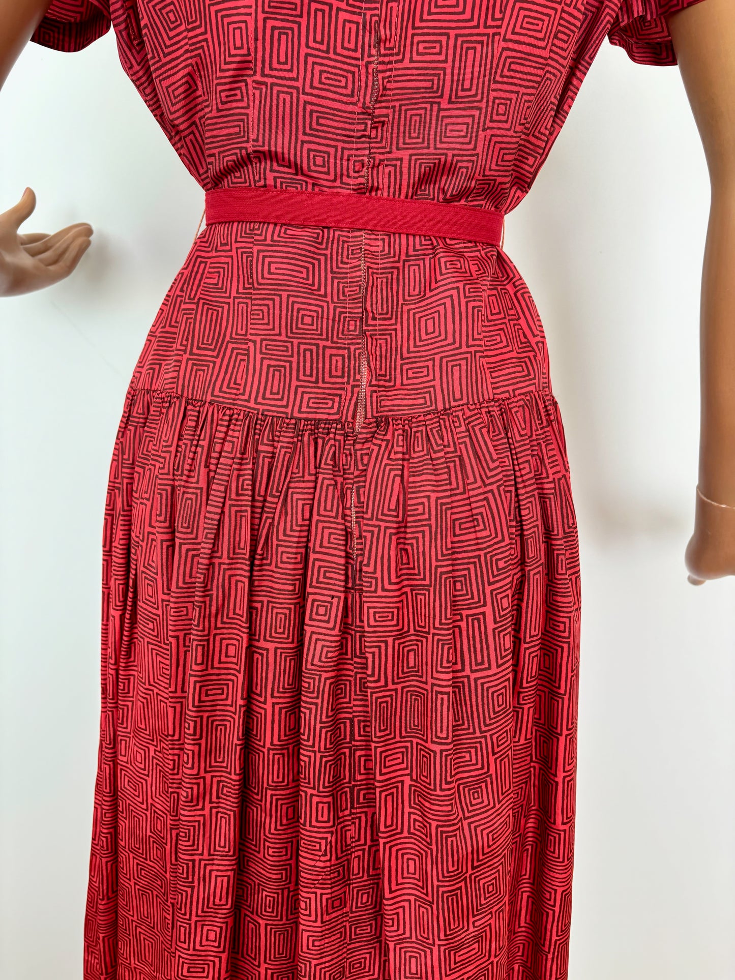 Wounded 1950s Squares Print Silk Dress | S/M