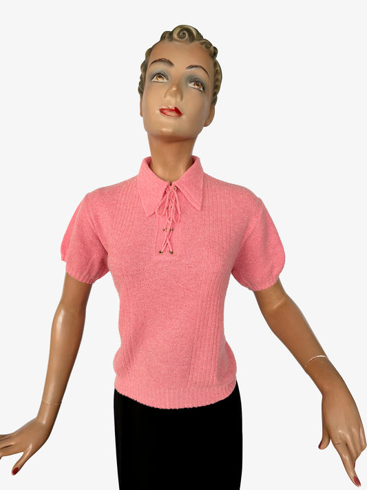 1960s Deadstock Frottee Knitted Top Pink | L