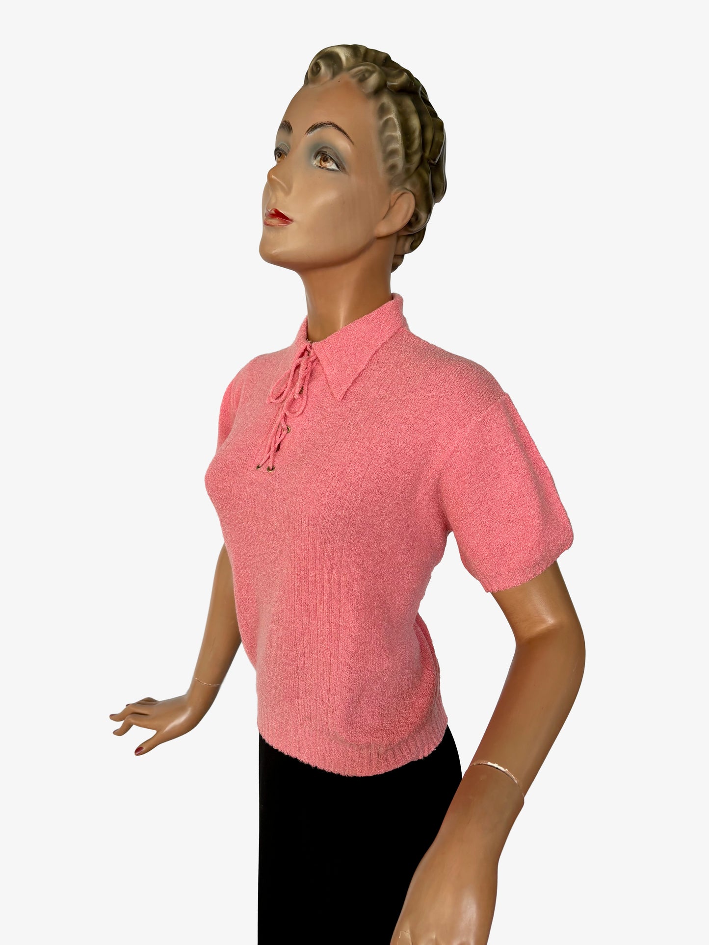 1960s Deadstock Frottee Knitted Top Pink | L