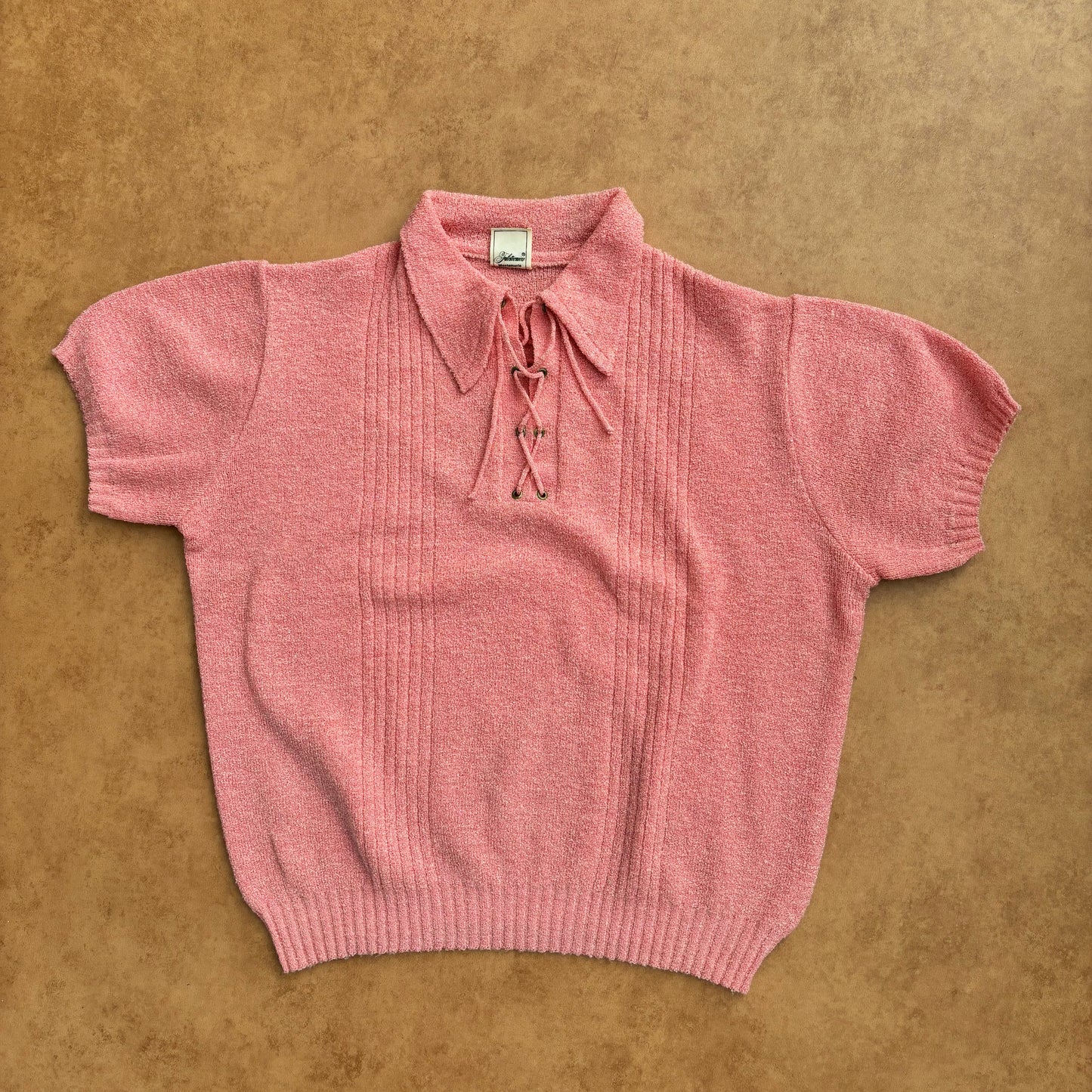 1960s Deadstock Frottee Knitted Top Pink | L