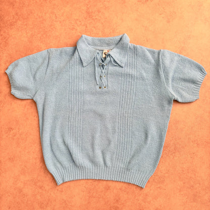 1960s Deadstock Frottee Knitted Top Blue | L