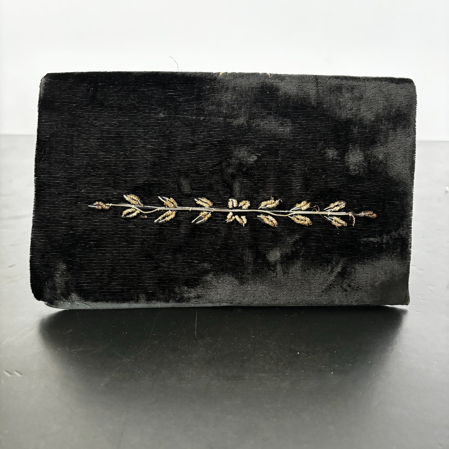 1950s Metal Gold Thread Embroidered Peacock Velvet Clutch