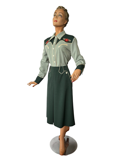 Lily-Mae 1940s Western Skirt Green - Made to Order