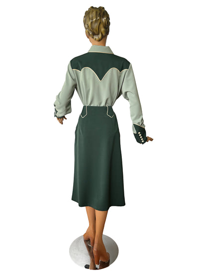 Lily-Mae 1940s Western Skirt Green - Made to Order