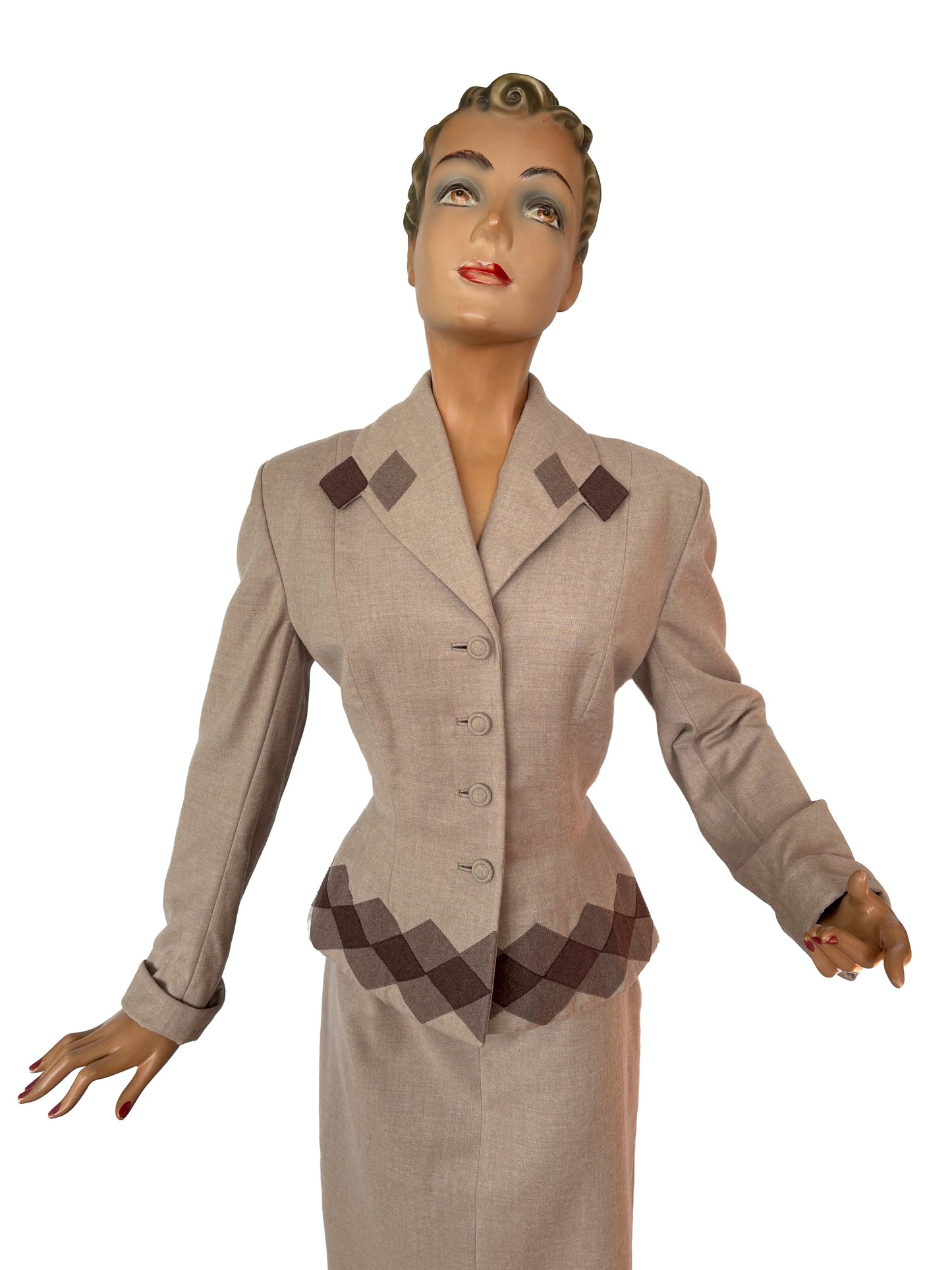 Mint Condition 1940s Lilli Ann Diamond Block Suit | S/M