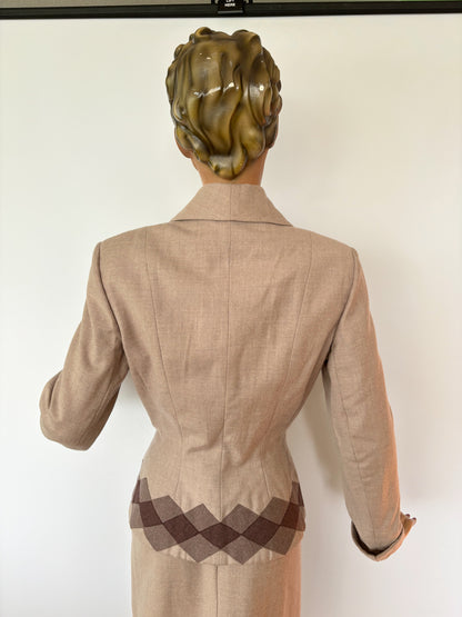 Mint Condition 1940s Lilli Ann Diamond Block Suit | S/M