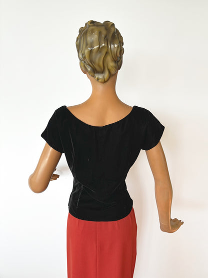 1950s Black Velvet Top | XS/S