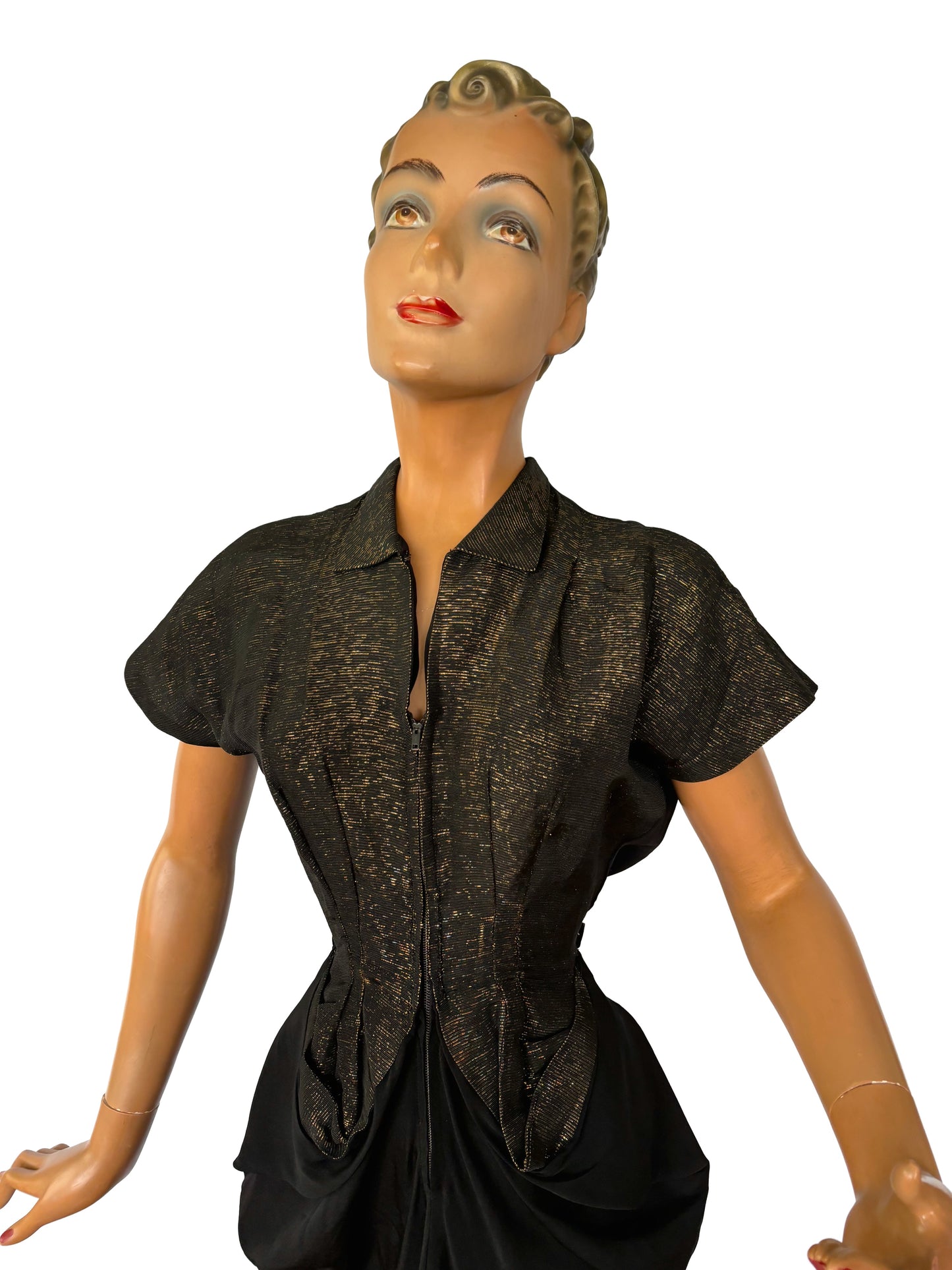 1940s Lombardy Gold Black Lamé Dress | S