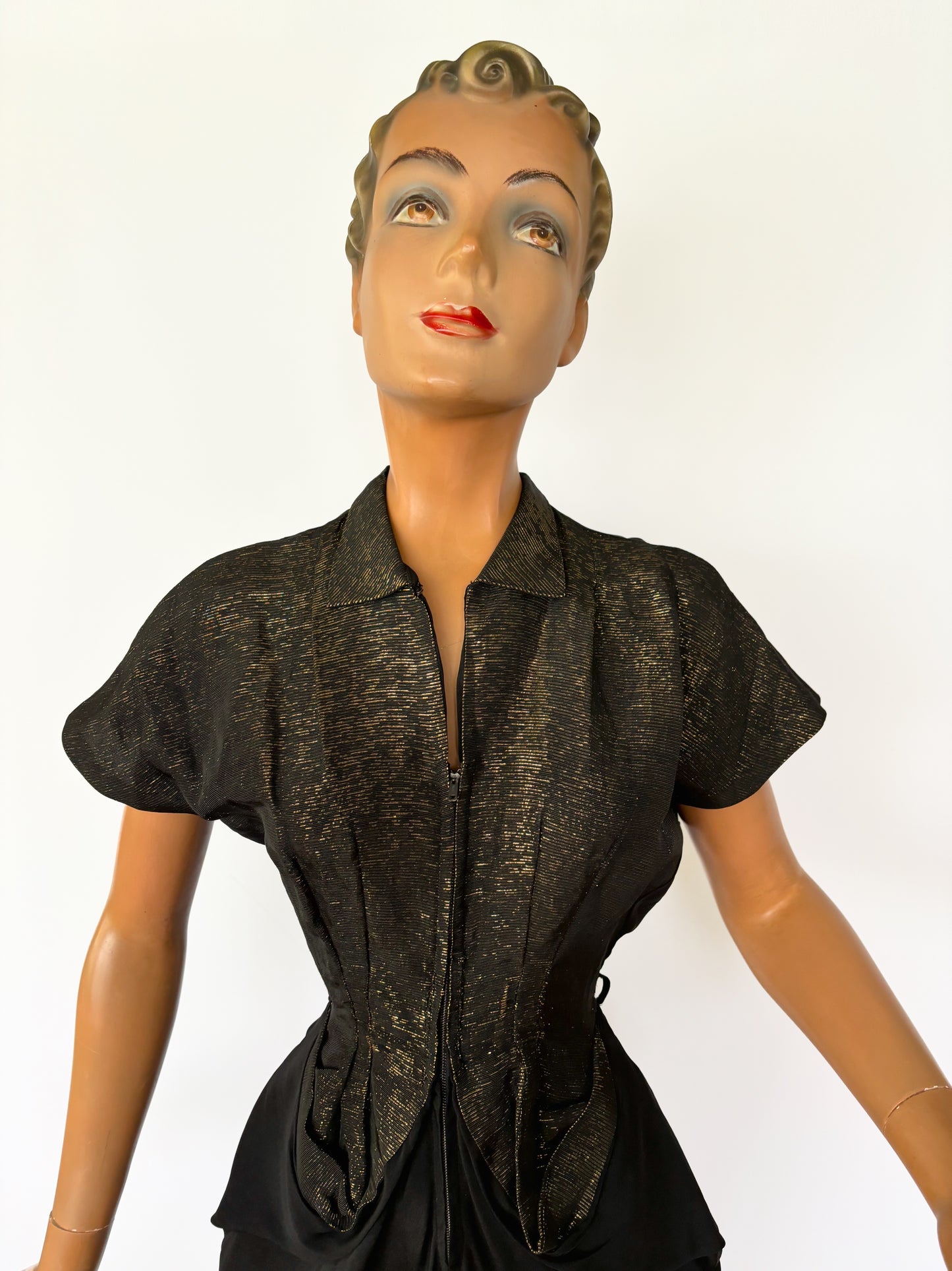 1940s Lombardy Gold Black Lamé Dress | S