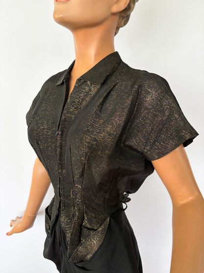 1940s Lombardy Gold Black Lamé Dress | S