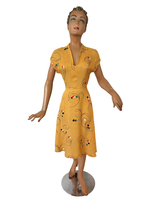 1940s Novelty Print Dress | XS