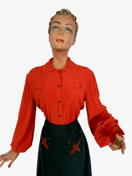 1940s Style Vintage Fabric Western Blouse | L/XL