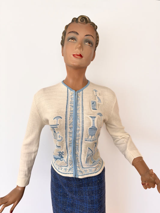 1950s/60s Wool Novelty Cardigan | S/M