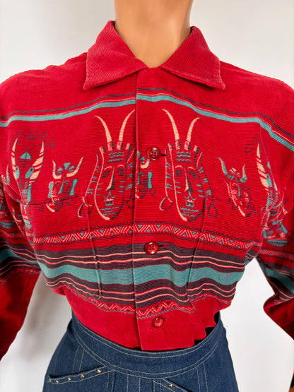 1950s Style Eyes Repro Tribal Mask Mens Shirt | S