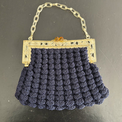 1930s/40s Crochet Handbag with Carved Celluloid Frame