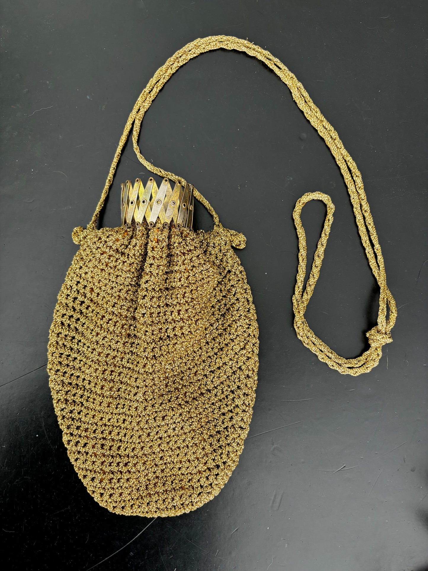 1950s Gold Cord Crochet Beggars Purse Pouch