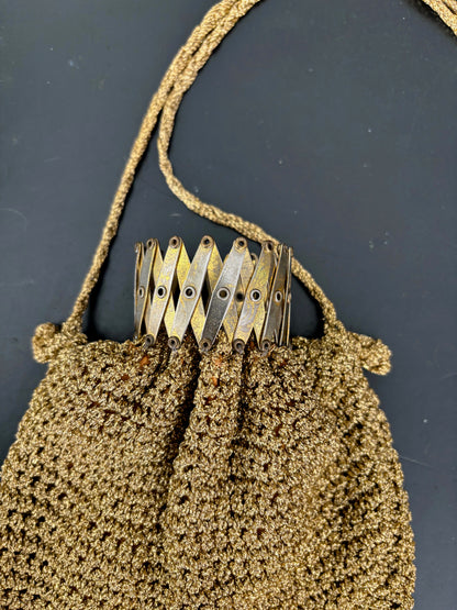 1950s Gold Cord Crochet Beggars Purse Pouch