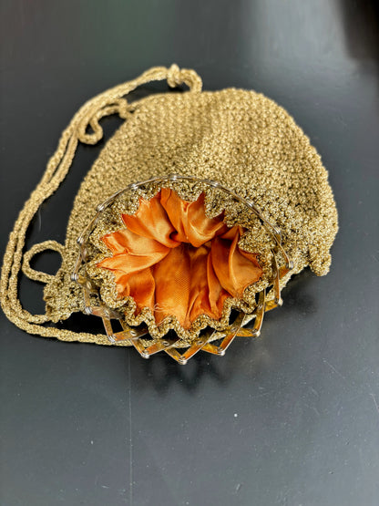 1950s Gold Cord Crochet Beggars Purse Pouch