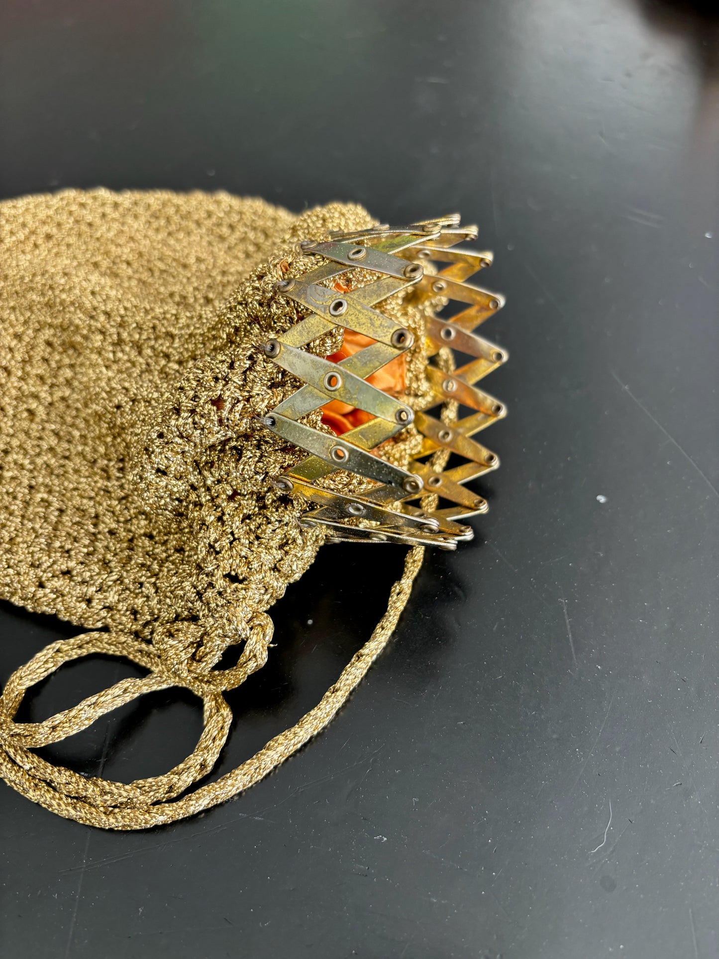 1950s Gold Cord Crochet Beggars Purse Pouch