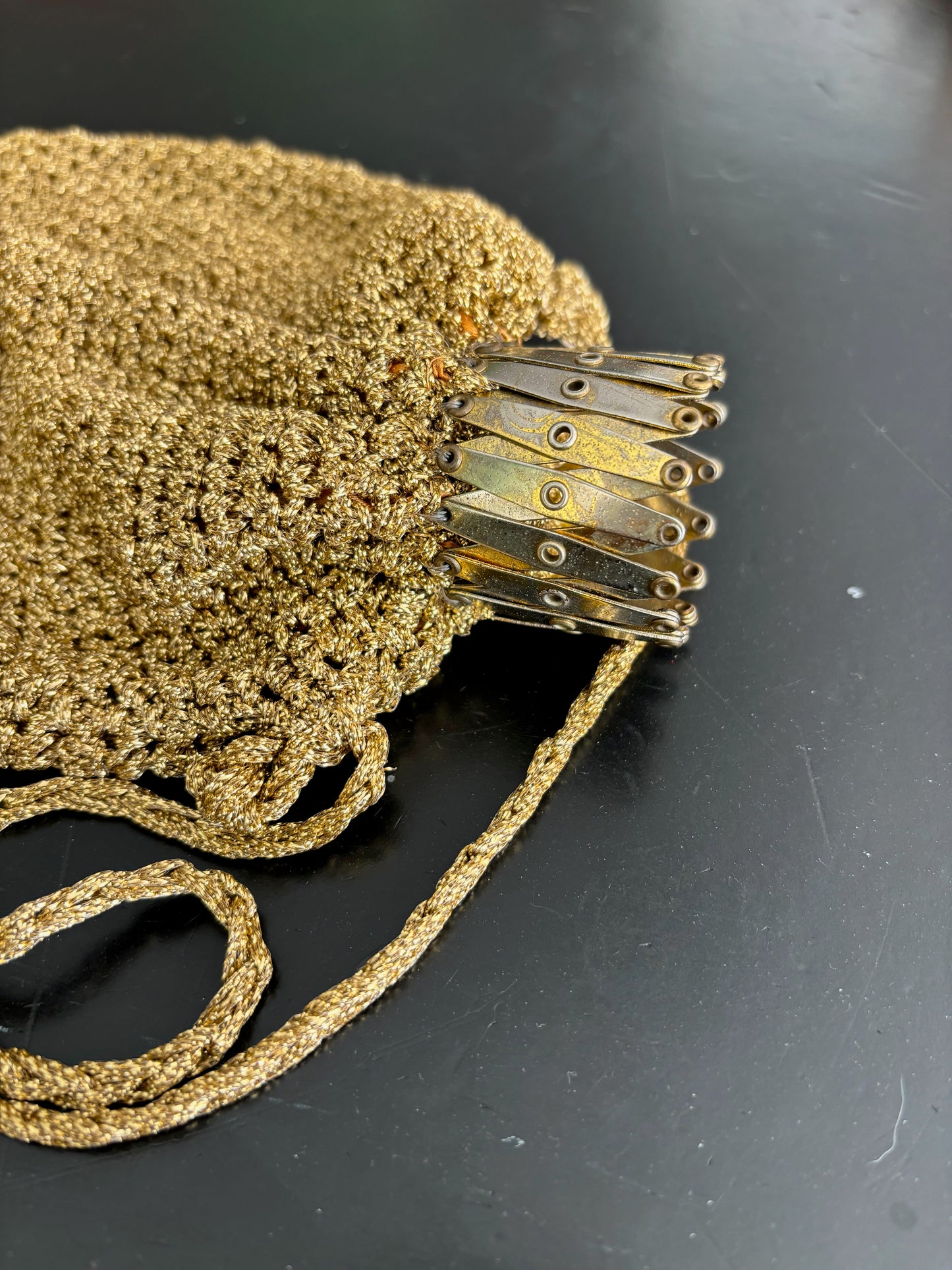 1950s Gold Cord Crochet Beggars Purse Pouch