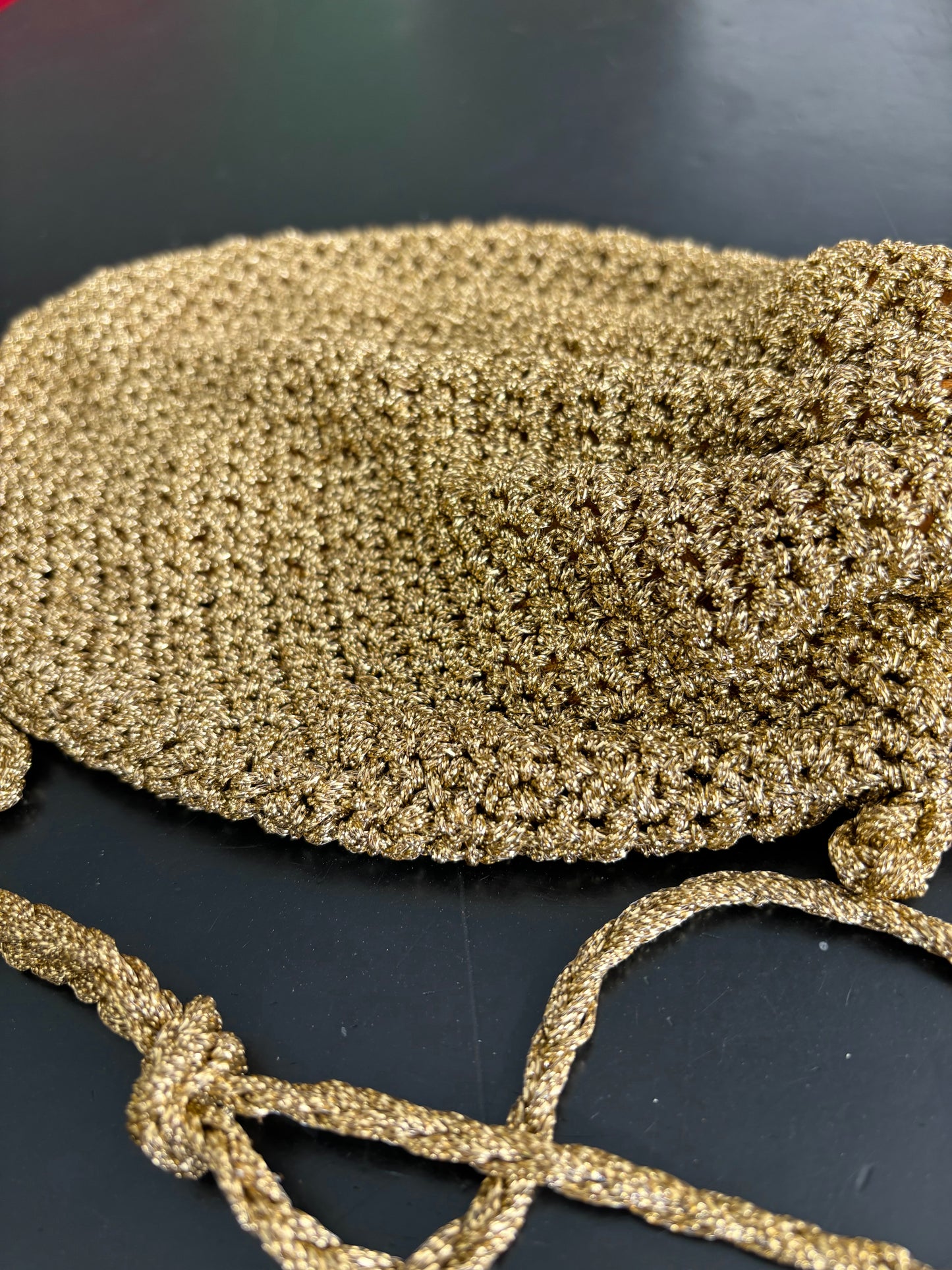 1950s Gold Cord Crochet Beggars Purse Pouch