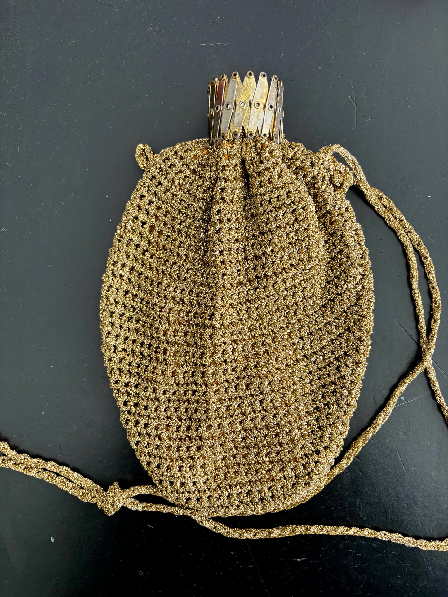 1950s Gold Cord Crochet Beggars Purse Pouch