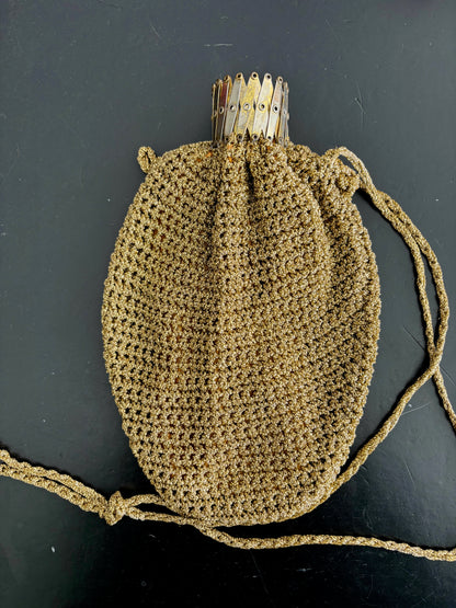 1950s Gold Cord Crochet Beggars Purse Pouch