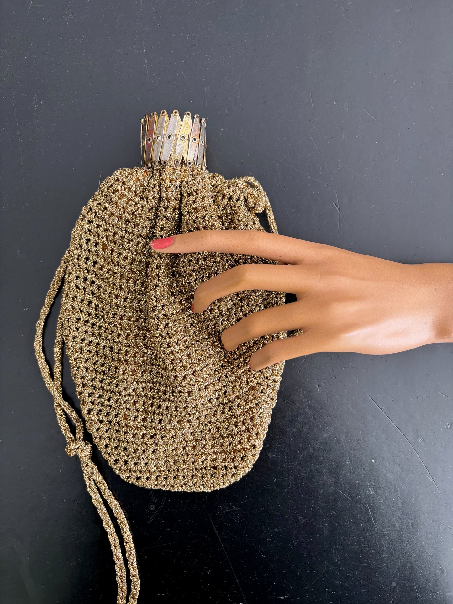 1950s Gold Cord Crochet Beggars Purse Pouch