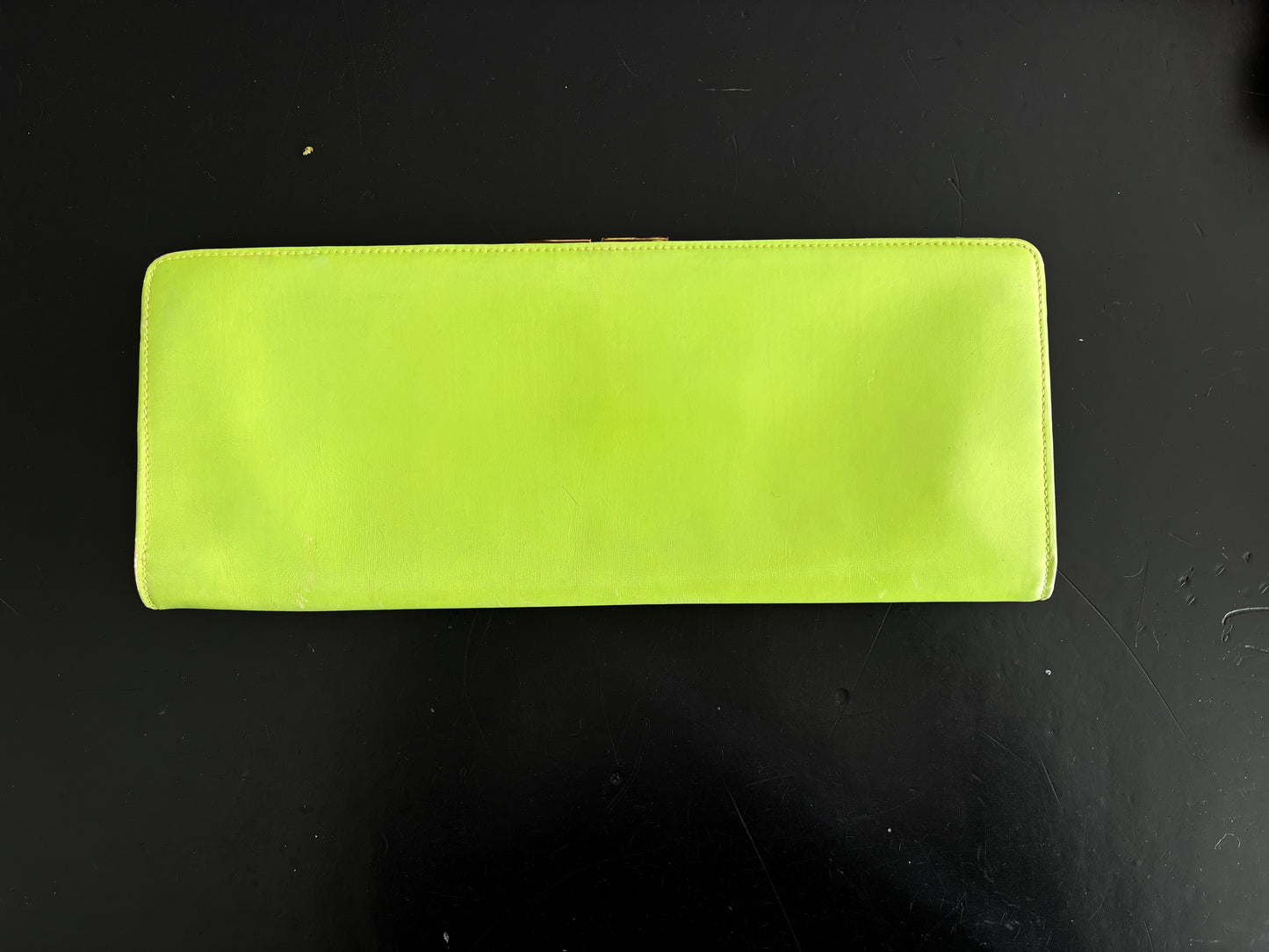 1950s Green Leather Clutch Envelope Bag