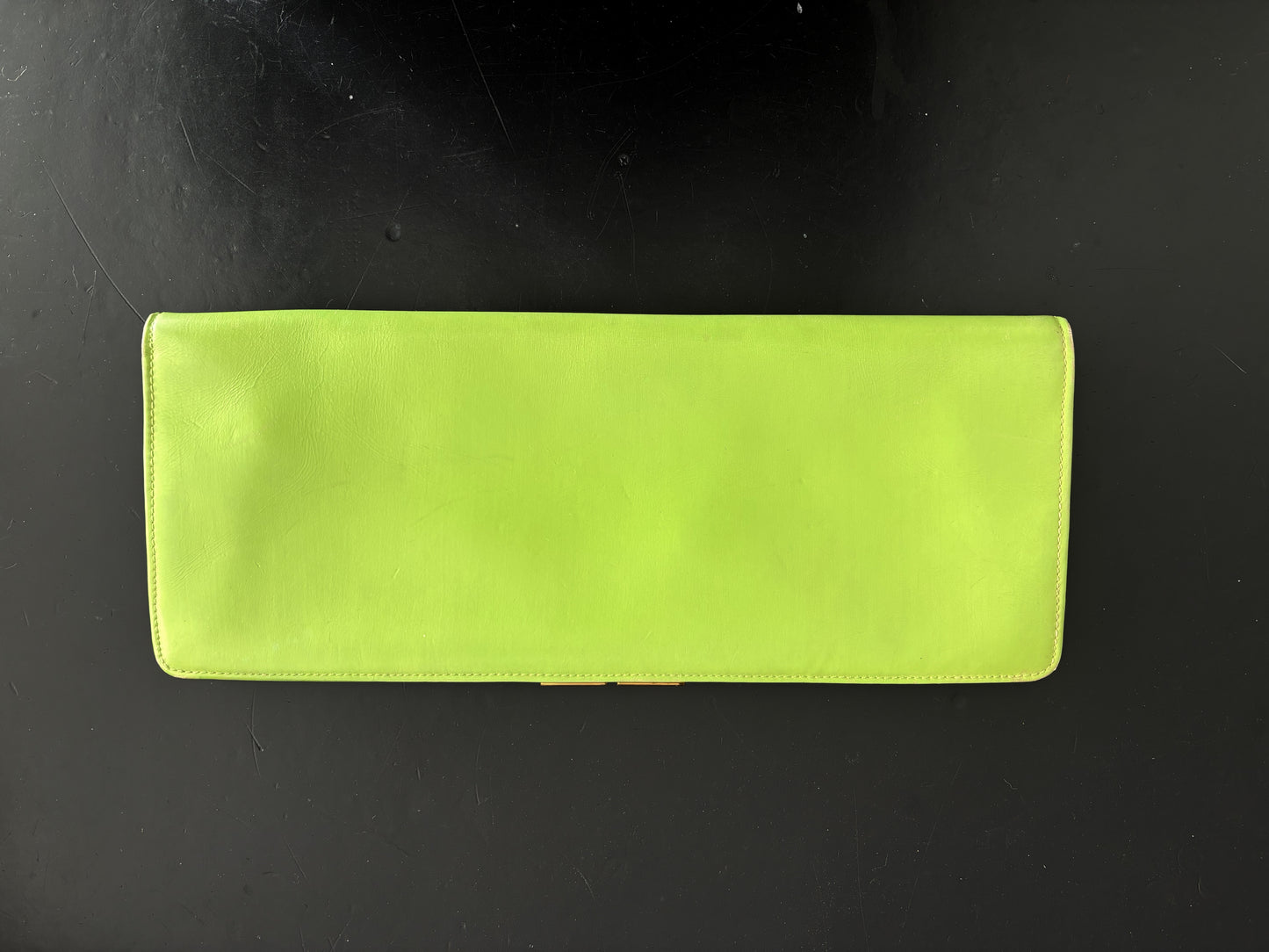 1950s Green Leather Clutch Envelope Bag