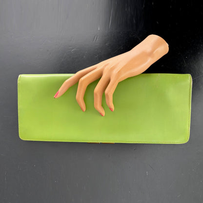 1950s Green Leather Clutch Envelope Bag