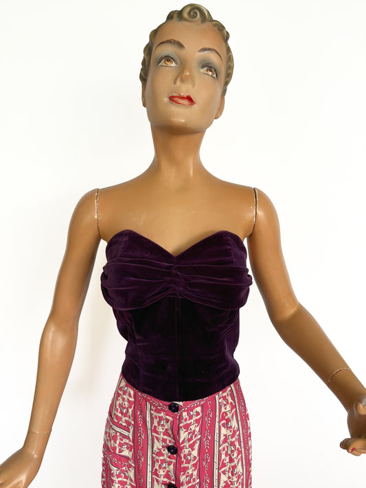 1950s Purple Velvet Bustier | XS