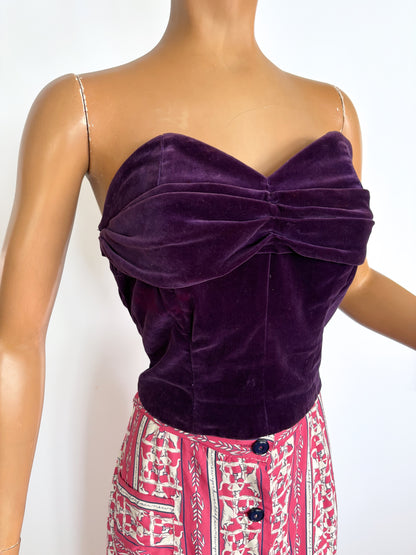 1950s Purple Velvet Bustier | XS